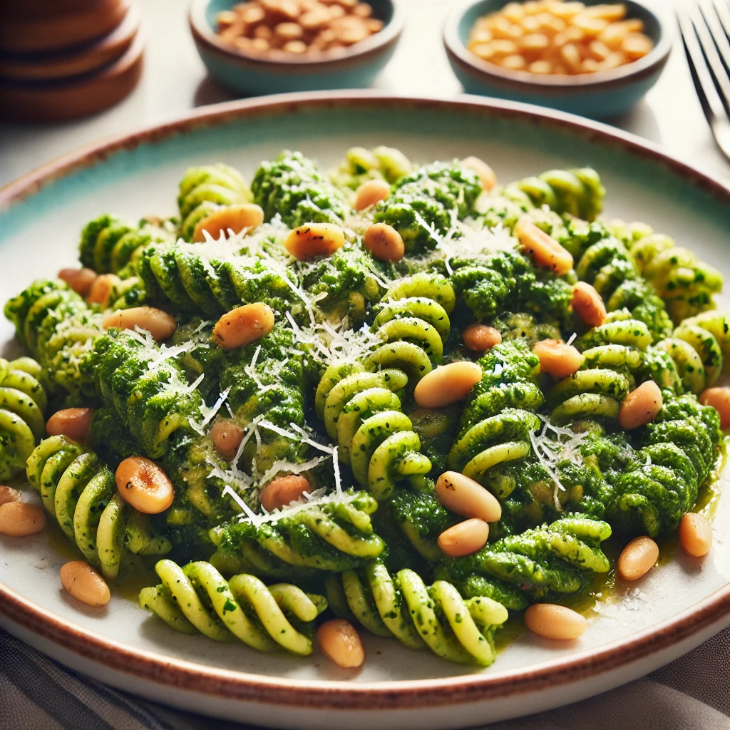 Un plat de Trofie al Pesto, une spécialité de la cuisine ligurienne, servi dans un restaurant à Vintimille.
