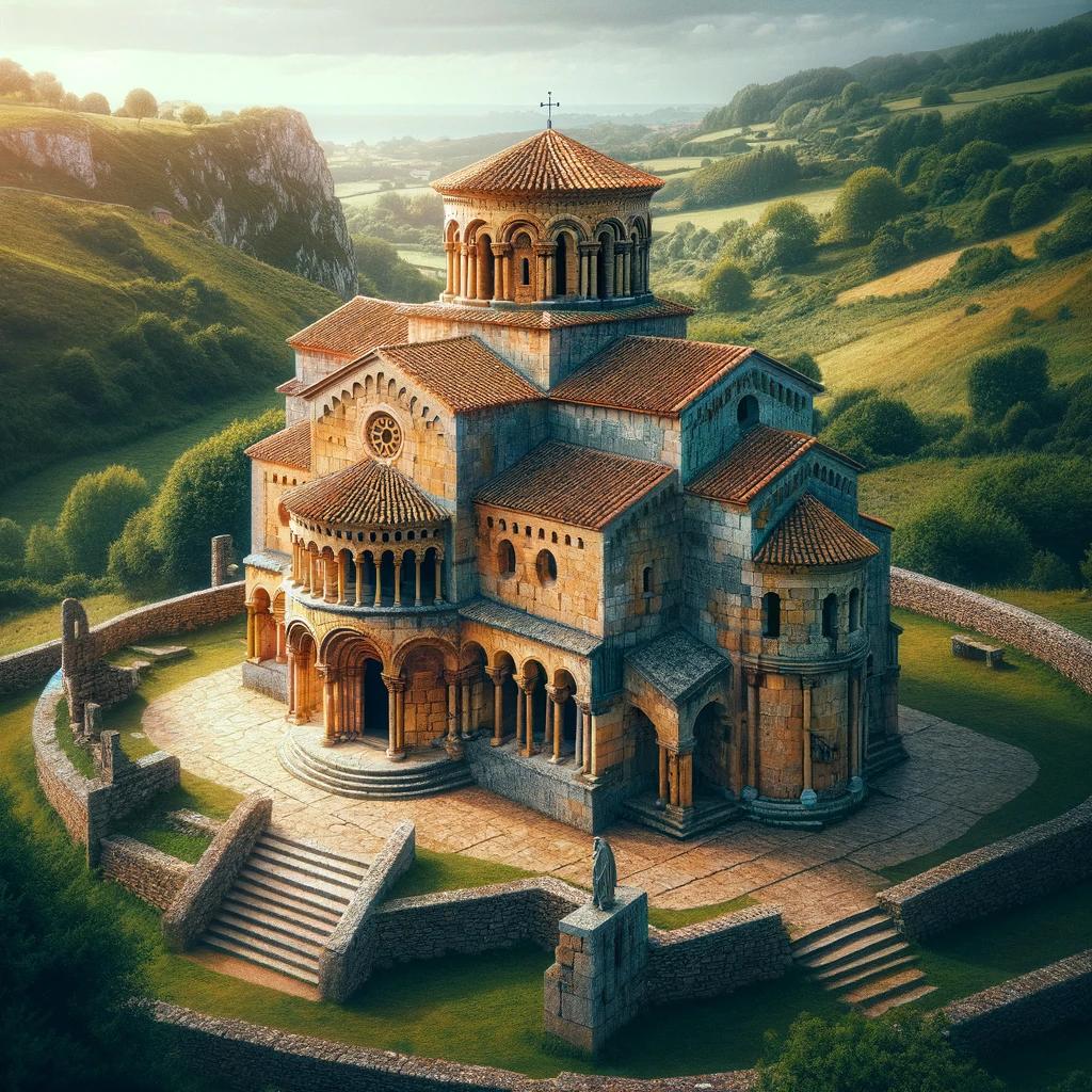 Vue détaillée de l'église préromane de Santa María del Naranco
Titre : Église de Santa María del Naranco