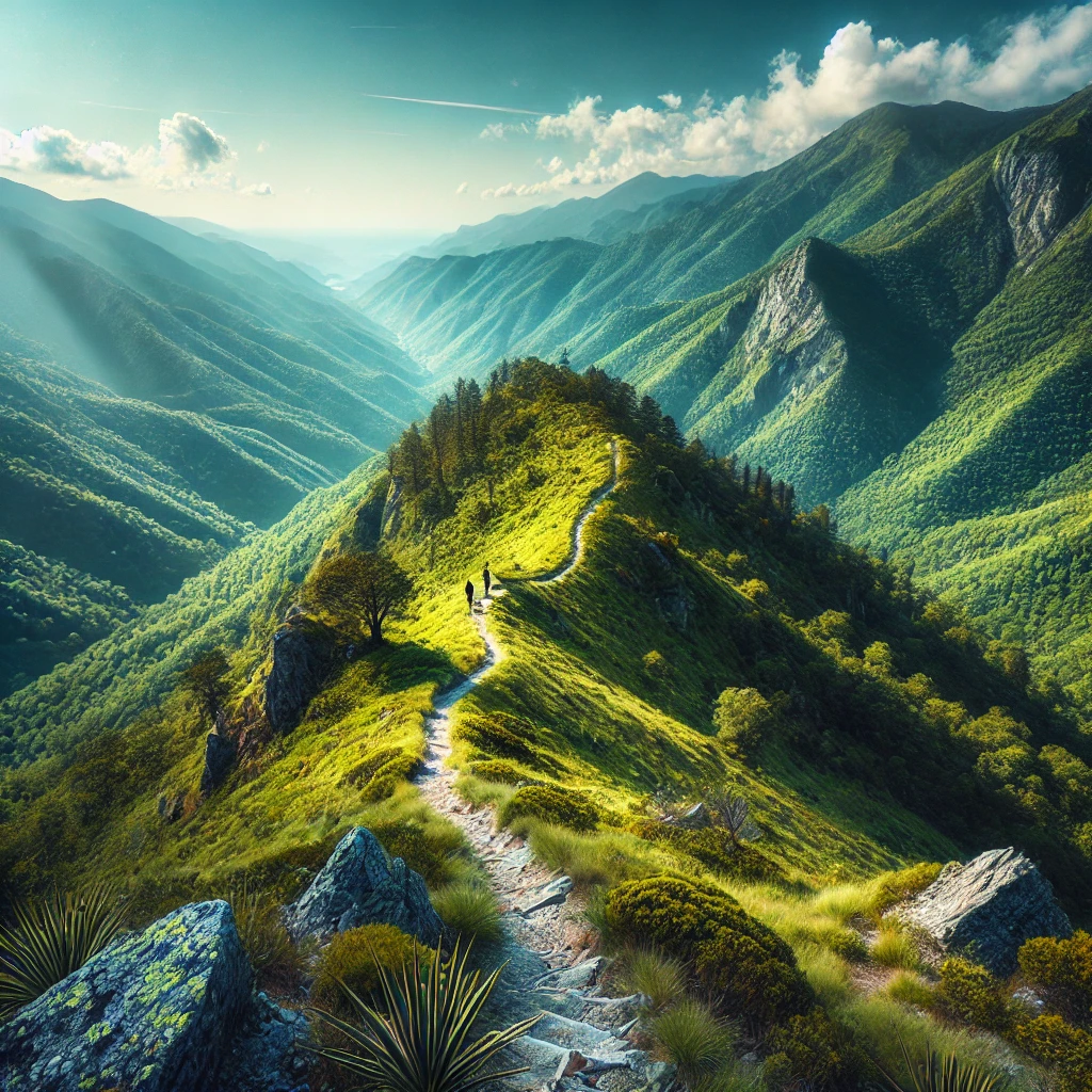 Un sentier de randonnée dans les montagnes des Alpes Ligures près de Vintimille.