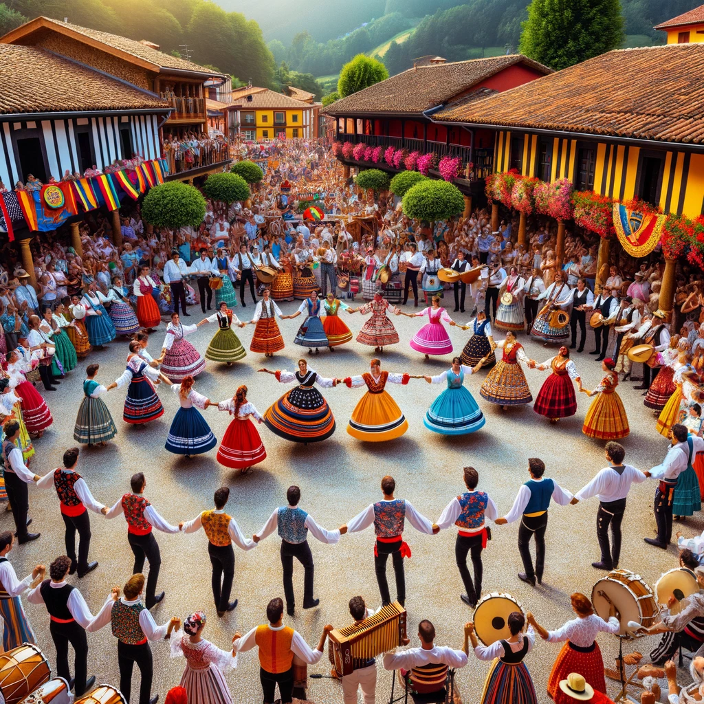 Scène vibrante d'un festival traditionnel asturien