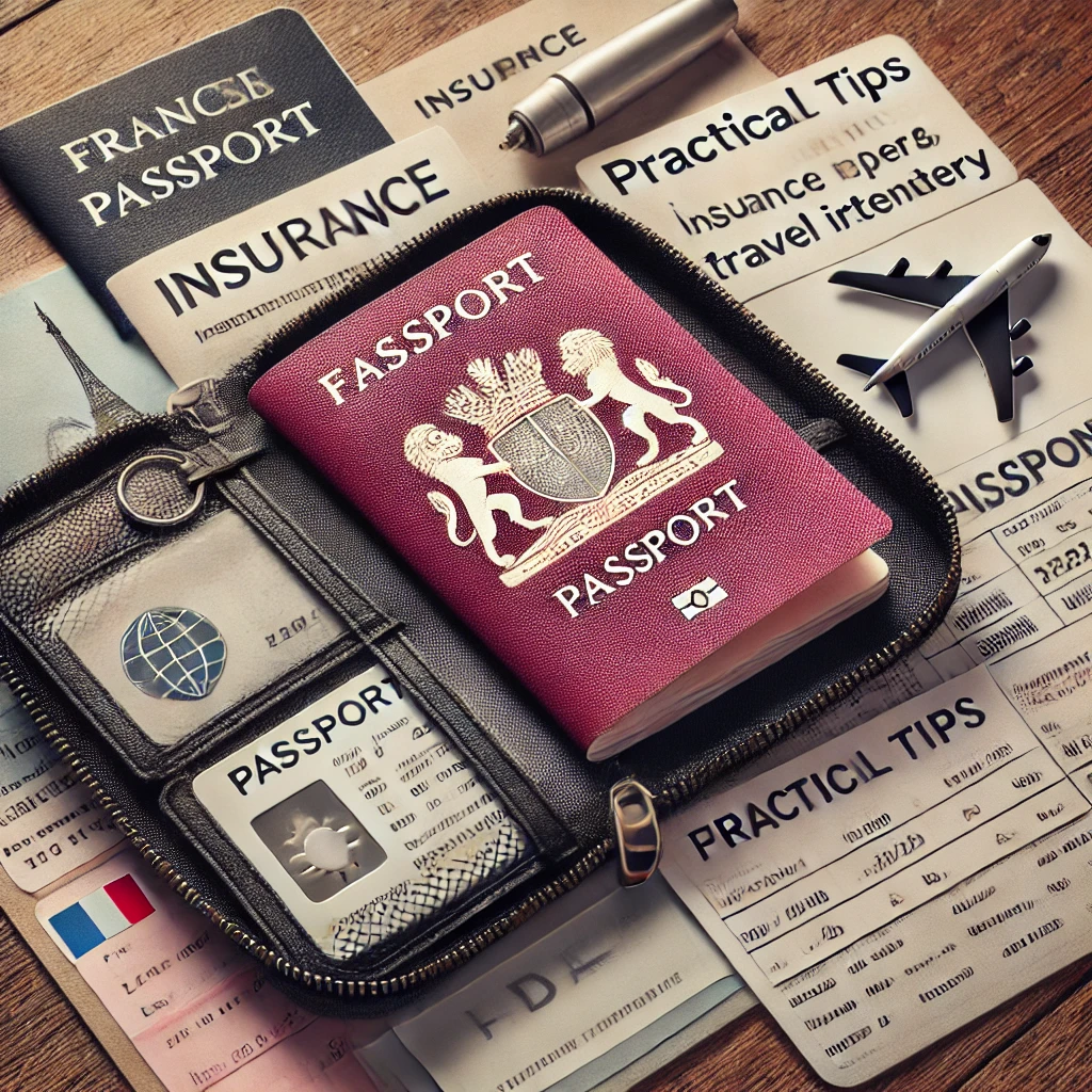 Passeport avec une pochette de sécurité et des copies de documents