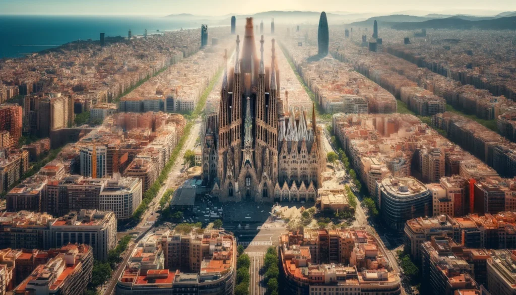 Vue aérienne de Barcelone avec la Sagrada Familia en arrière-plan