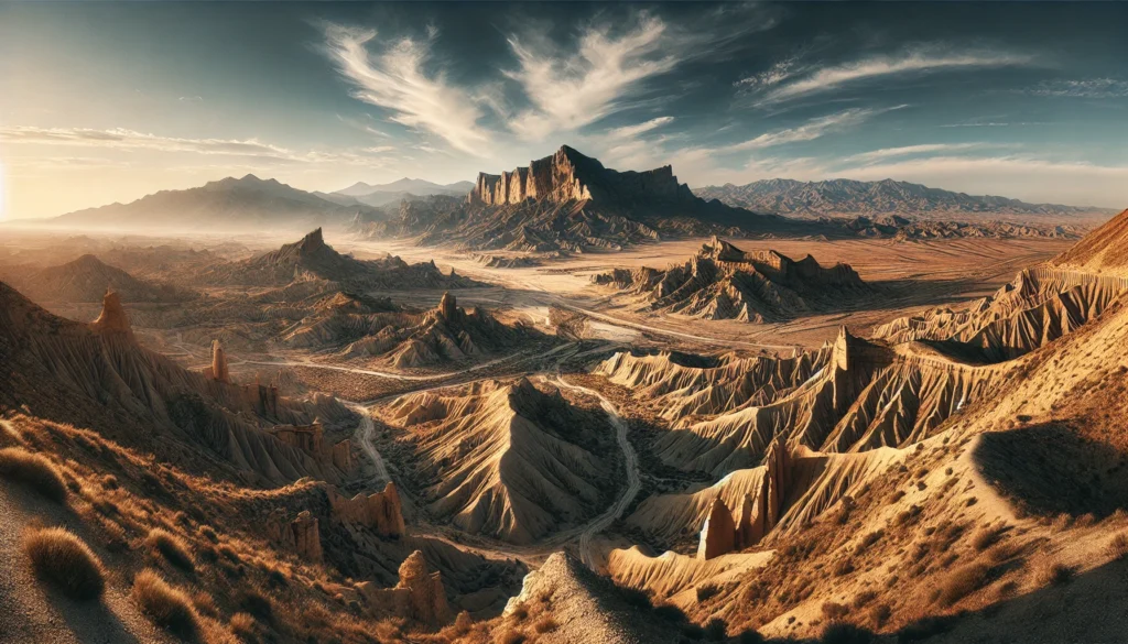 Vue panoramique des paysages arides d'Espagne, avec des montagnes et des vallées desséchées