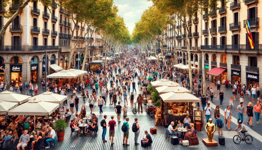 Promenade animée de La Rambla à Barcelone