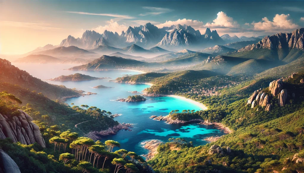 Vue des montagnes et des côtes de la Corse