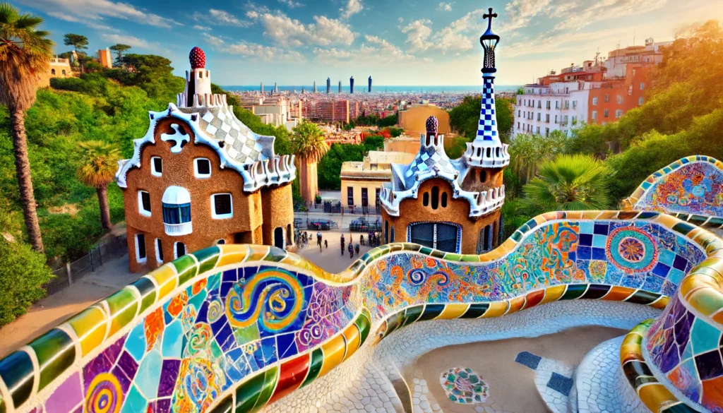Structures colorées et mosaïques au Parc Güell