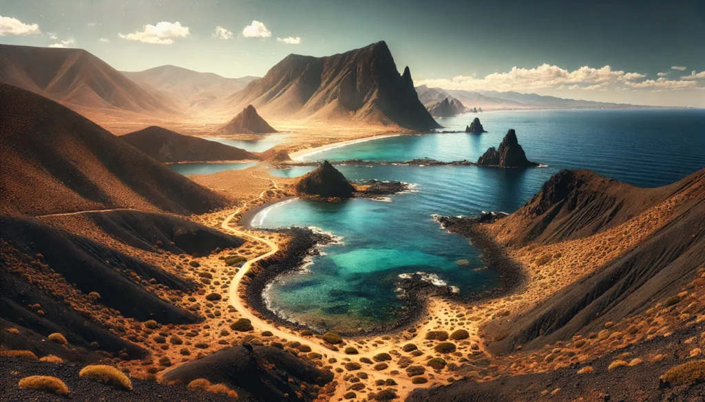 Paysage du parc naturel de Cabo de Gata-Níjar avec des falaises volcaniques et la mer