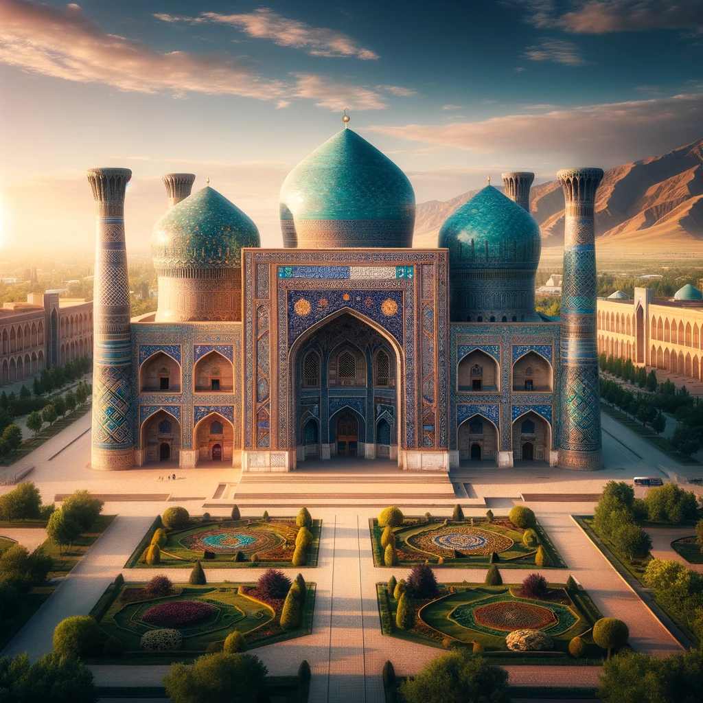 Illustration de la place du Registan à Samarcande, Ouzbékistan.