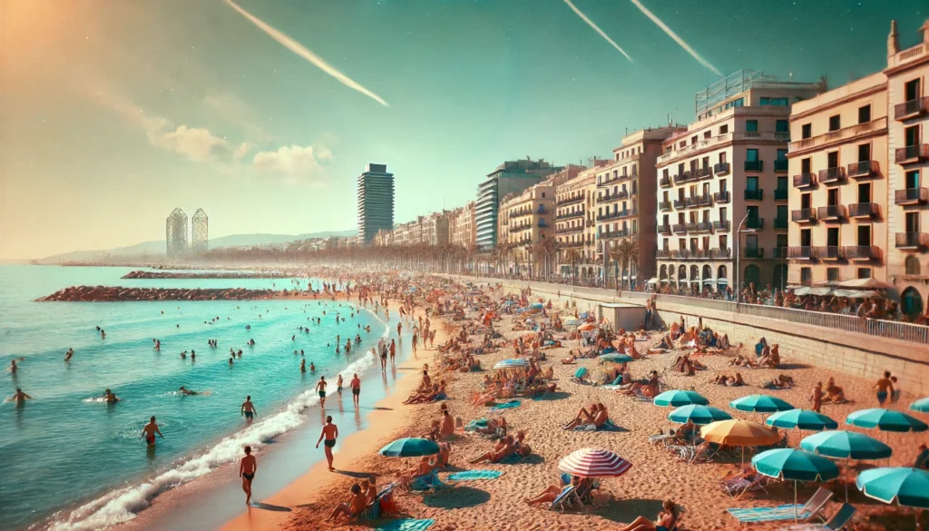 Plage de la Barceloneta avec des gens profitant du soleil
