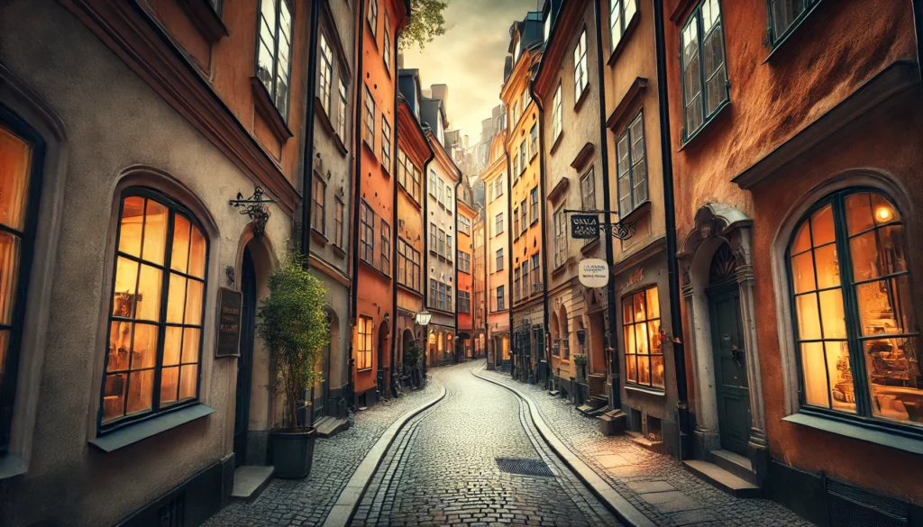 Une rue cachée et pittoresque dans le quartier de Gamla Stan à Stockholm