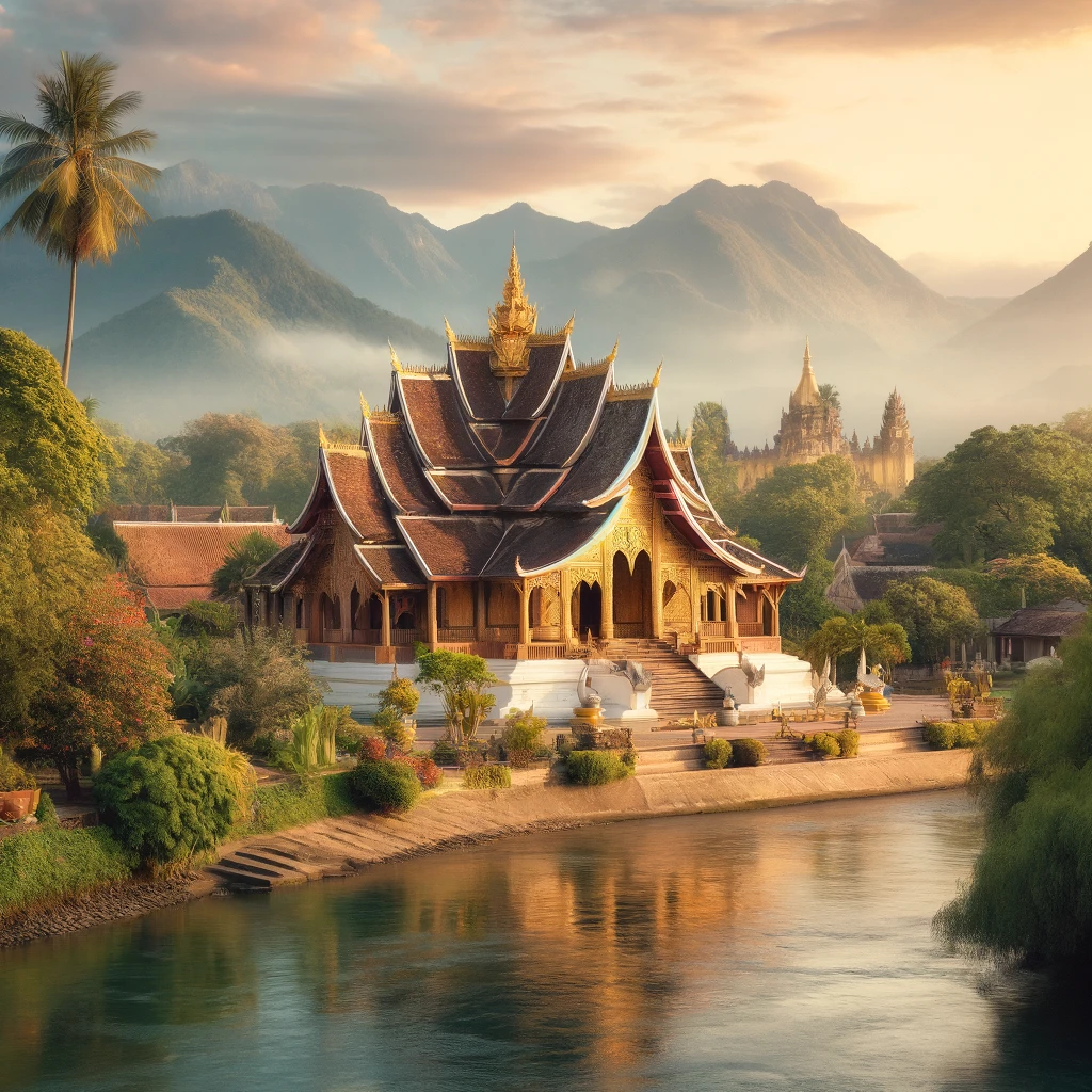Illustration du temple Wat Xieng Thong à Luang Prabang, Laos.