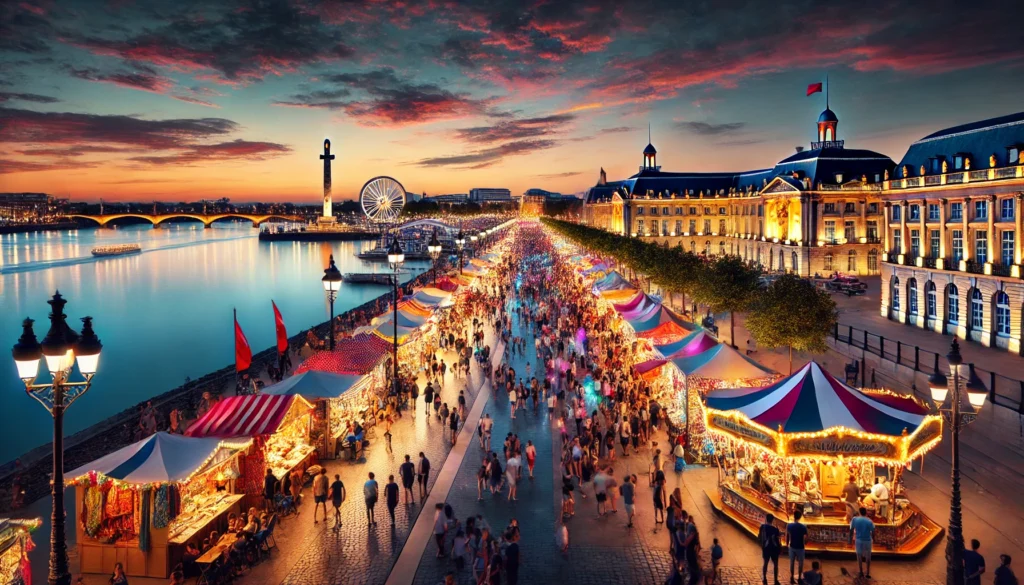 Scène festive sur les quais de Bordeaux